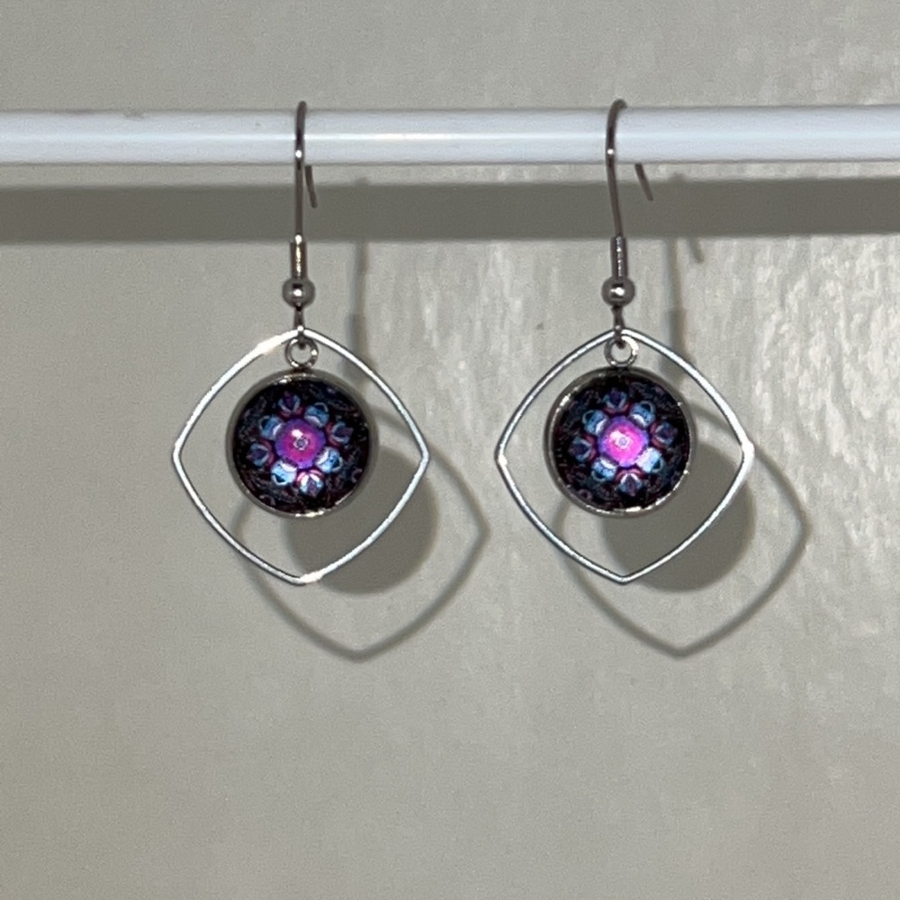 22077 Pink Flower Earrings - Picture 2 of 5